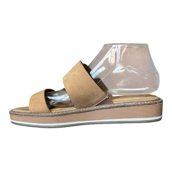 HUSH PUPPIES Malti Leather Sandal Slide sz 9.5M Tan Straps Open Toe Wedge Heel - Picture 4 of 9